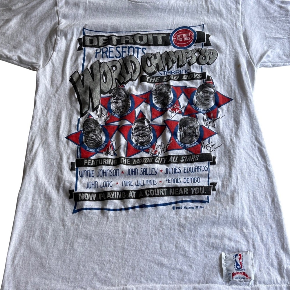 Vintage Detroit Pistons Bad Boys T-Shirt White S 1989 Nutmeg Mills Faces
